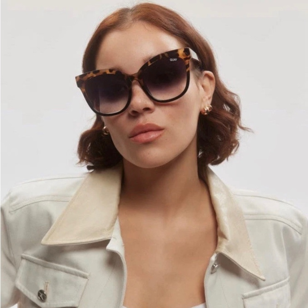 Quay Australia Brown Black Tortoise Cat Eye Frame Gradient Lens Sunglasses NWT
